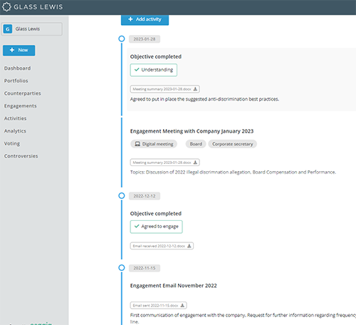 Custom engagement platform screenshot