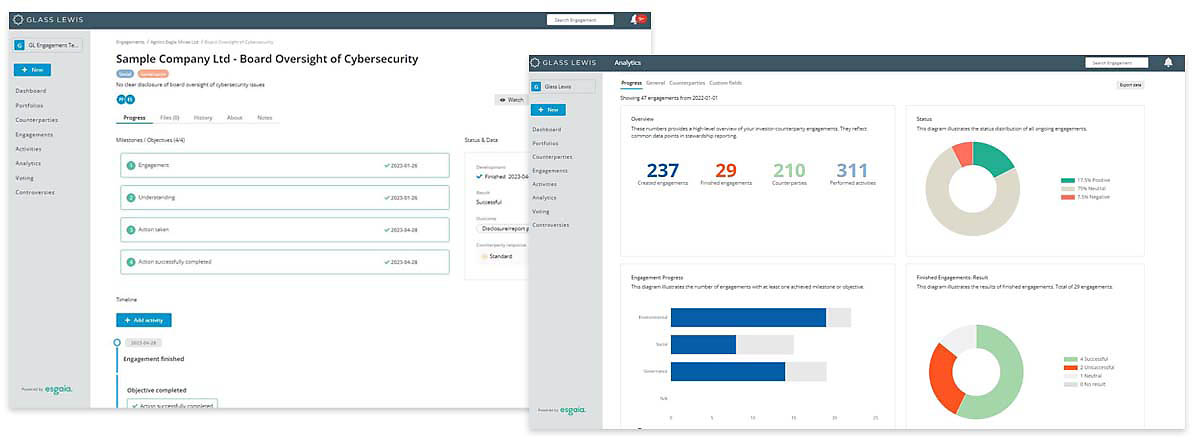 Screenshots of Engagement Management Platform